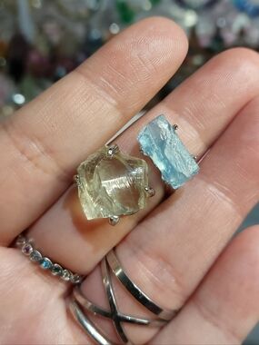 🪨⚒️ Lemon Citrine & Aquamarine Raw Specimen Ring